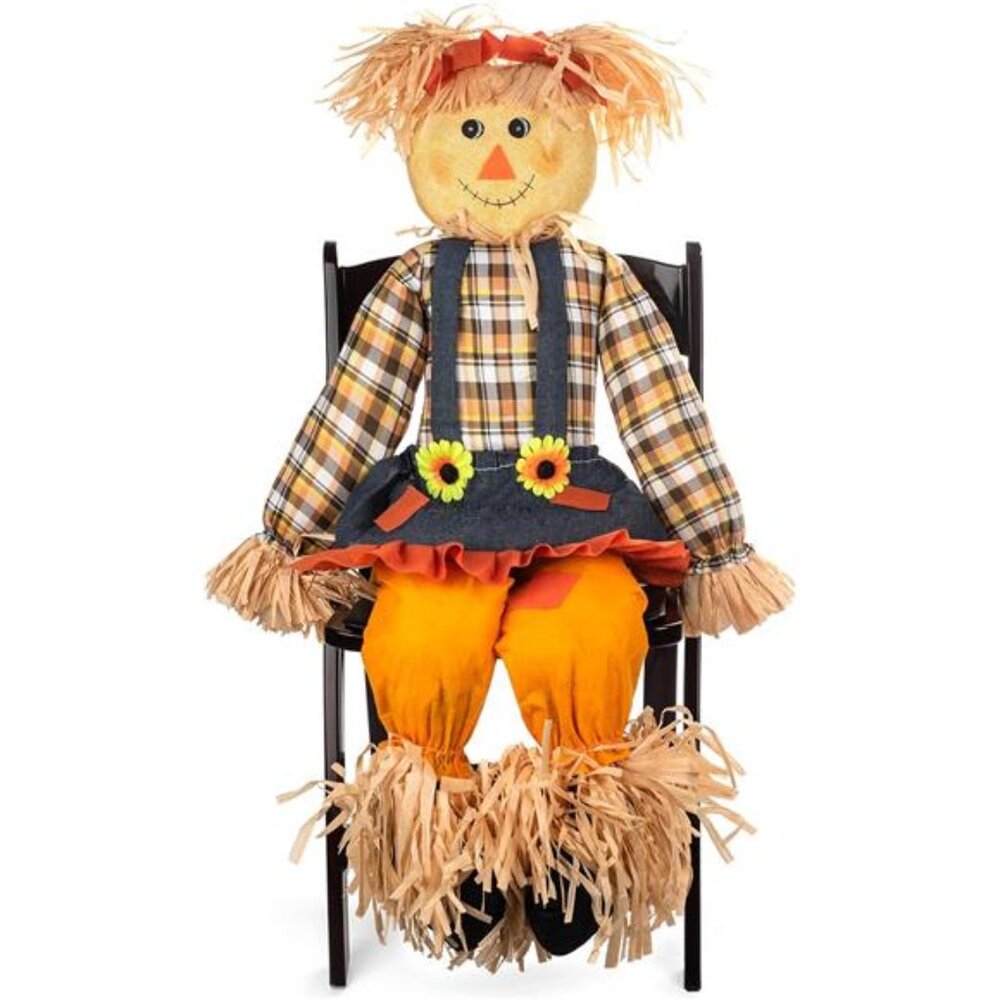 Thanksgiving Sitting Scarecrow Decor Set of 2 Large 50 Inch Boy Girl Couple - Picture 5 of 8